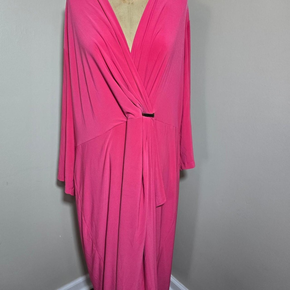 Roaman's hot pink draped maxi dress size 34W